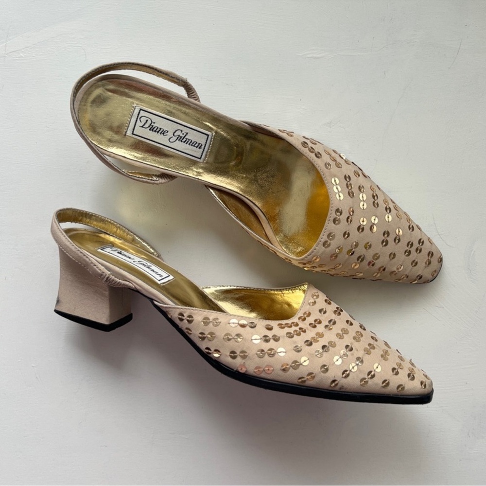 Vintage Gold Sequin Slingback Pumps